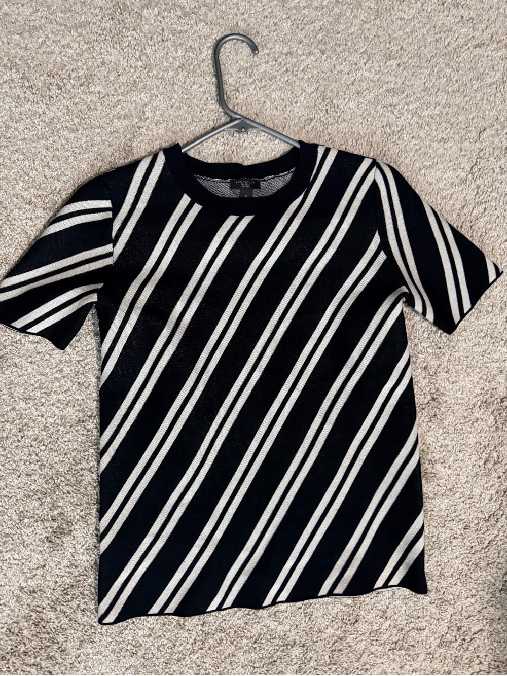 Ann Taylor Factory Petite Black and White Striped Knit Top